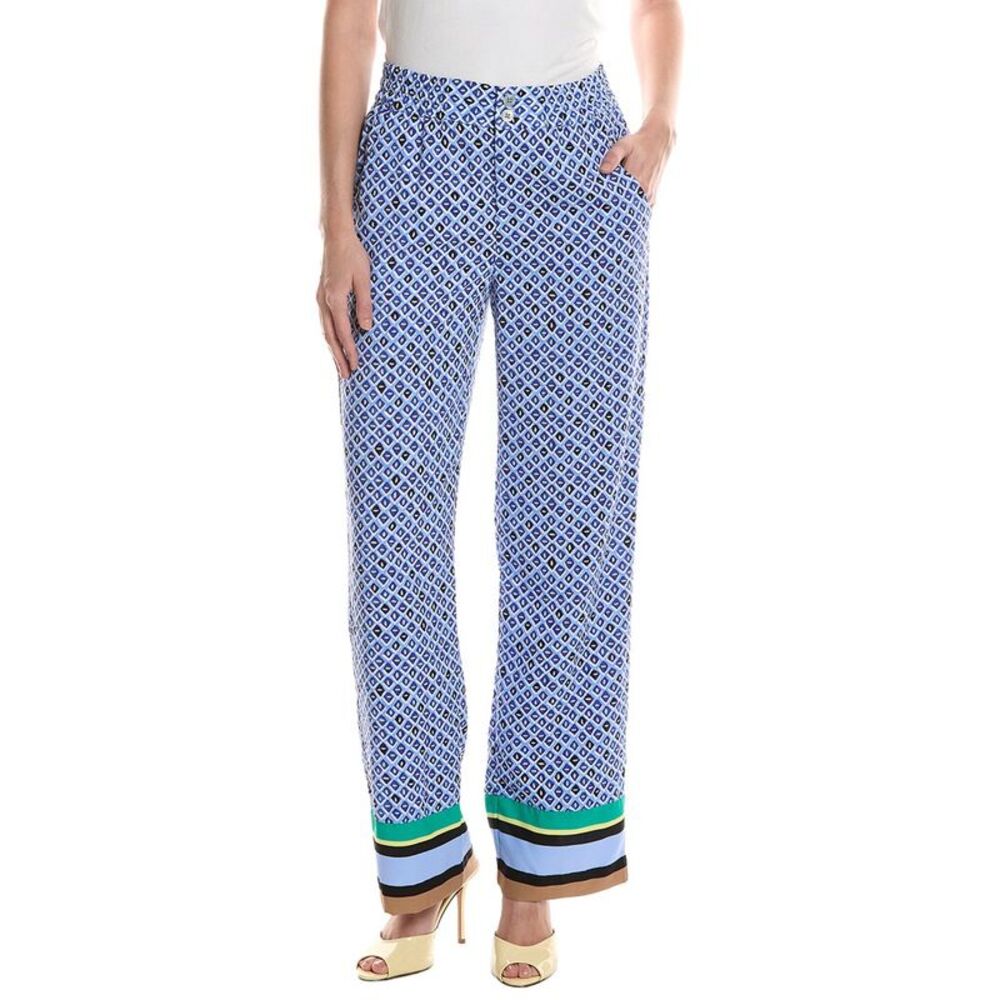 Nic+Zoe Womens  Petite Mosaic Trimmed Lenox Wide Leg Pant, Blue